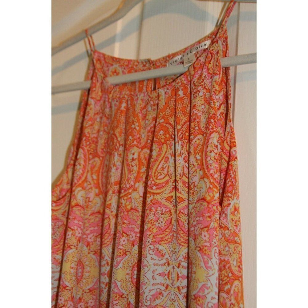 Violet & Claire Polyester Top Small Orange Womens Paisley High Neck Sleeveless